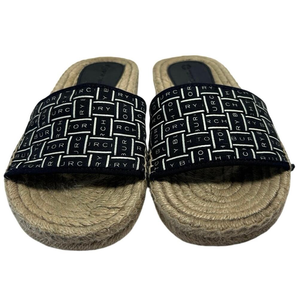 TORY BURCH logo Ribbon Espadrille Slide Shoes  Size 6 - Picture 4 of 12